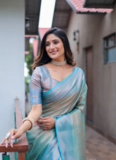 Kanjivaram Silk Saree in Sea Green Colour